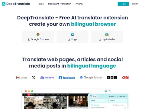 Deeptranslate - 免费的 AI 双语页面翻译浏览器插件